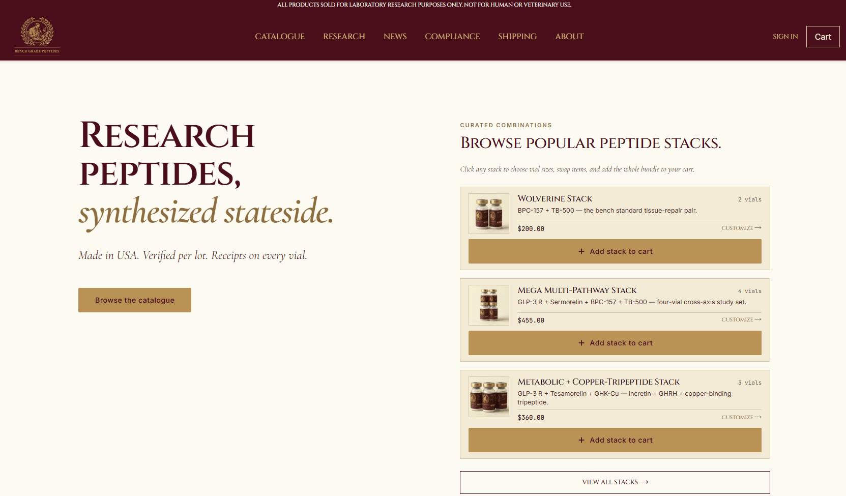 BenchGrade Peptides — student peptide brand